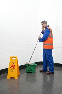 Workplace Safety Precautions Prints: Mopping floor