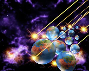 Multiple Universes Print: Conceptual Artwork of Parallel Earths