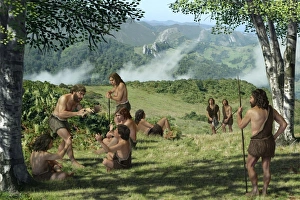 Homo Neanderthalensis Prints: Neanderthals in summer, artwork