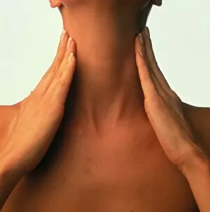 Images Dated 30th August 2002: Neck massage: hands of woman during self-massage