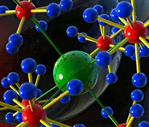 Origin of life: artwork of a molecule over planet Origin of life: artwork of a molecule over planet