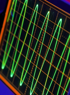 Oscilloscope showing voltage/time trace Oscilloscope showing voltage/time trace
