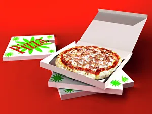 Prints of Pizza, computer artwork Images Dated 2005 May: Pizza Print in Box