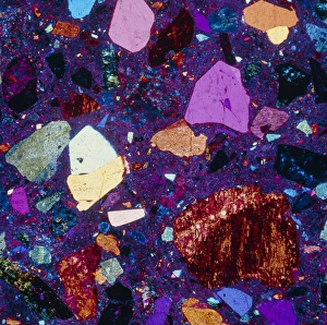 Polarised LM of a thin section of quartz porphyry Polarised LM of a thin section of quartz porphyry