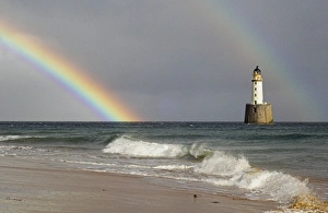 Scottish Coastal Landmarks Prints: Rainbow and a lighthouse