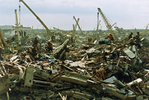 Rescuers working in the aftermath of an e Rescuers working in the aftermath of an e