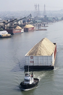 Images Dated 4th February 2005: River cargo: Tug towing sawdust barge at Twigg Island, Vancouver