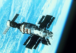 Salyut-7 with Soyuz T-14 in orbit Salyut-7 with Soyuz T-14 in orbit