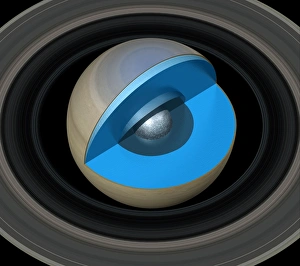 Computer artwork print of Saturn's interior structure