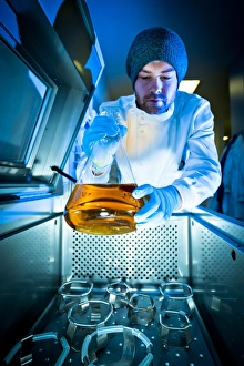 Scientist At Work Prints: Scientist using sample agitator