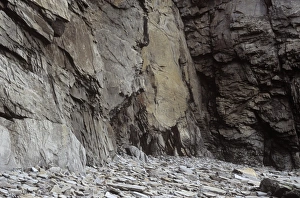 Prints of Slate cliff face. Photographed at Cape Enrage, Barn Marsh Island, New Brunswick, Canada Images Dated 2006 August: Slate Cliff Face Print