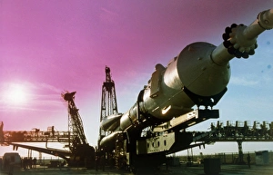 Soviet rocket being transported to launchpad Soviet rocket being transported to launchpad