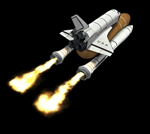 Space Shuttle Launch Prints: Space shuttle launch, computer artwork