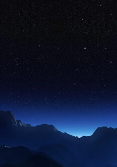Night Sky Landscape Prints: Spiral galaxy, computer artwork