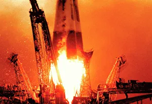 Sputnik 1 Launch Print: A photograph of the R-7 Semyorka rocket in flight
