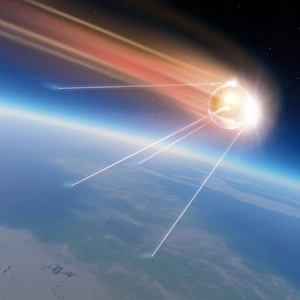 Space Race History Prints: Sputnik 1 satellite, computer artwork