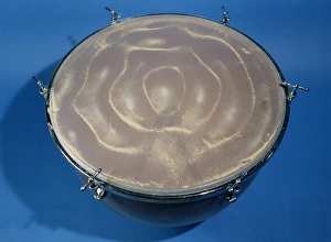 Prints of Standing waves pattern on a drum skin. Sand was spread over the drum skin and the drum was then repeatedly hit (lower centre) Images Dated 2005 June: Standing Waves on a Drum Skin Print