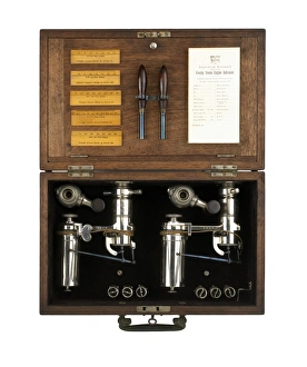 Prints of Steam engine indicator in its box. This portable instrument was used to measure the cylinder pressure and piston movement in a steam engine Images Dated 2008 February: Steam Engine Indicator Print