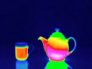 Teapot and hot drink, thermogram Teapot and hot drink, thermogram