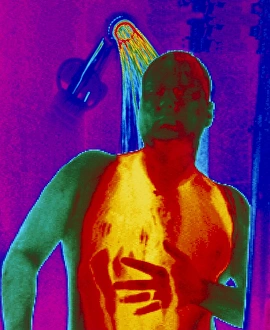 Thermogram of a man taking a shower Thermogram of a man taking a shower