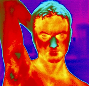 Thermogram of a mans head and shoulders Thermogram of a mans head and shoulders