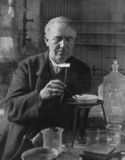 Prints of Thomas Alva Edison (1847-1931), US inventor, in his laboratory at West Orange, New Jersey, USA E Prints: Print of Thomas Edison in his laboratory at West Orange, New Jersey