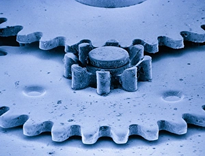 Tinted SEM of movement of Timex watch Tinted SEM of movement of Timex watch