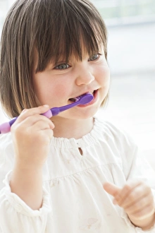 Prints of MODEL RELEASED. Toddler brushing her teeth Images Dated 2012 October: Toddler Brushing Teeth Print