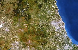 True-colour satellite image of northern England True-colour satellite image of northern England