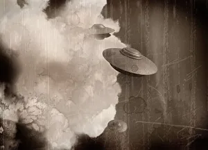 UFO Prints: Flying saucer UFOs in cloud print