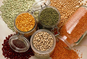 View of an assortment of beans and pulses View of an assortment of beans and pulses