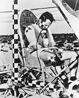 View of John Stapp during G-force testing View of John Stapp during G-force testing