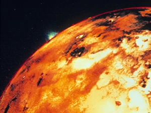 Voyager 1 photograph of a volcanic eruption on Io Voyager 1 photograph of a volcanic eruption on Io