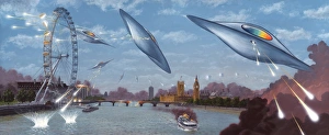 UFO Prints: War of the Worlds Print: 21st-century London Invasion