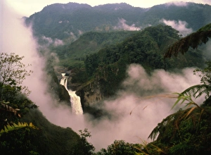 Waterfall and mist in the foothills of the Andes Waterfall and mist in the foothills of the Andes