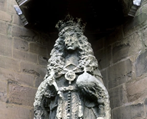 Prints of Weathered statue. Statue of King Charles II that has been heavily eroded by the weather and pollution. Photographed near the south door of Lichfield Cathedral, UK Images Dated 2010 February: Weathered Statue Print, Lichfield Cathedral