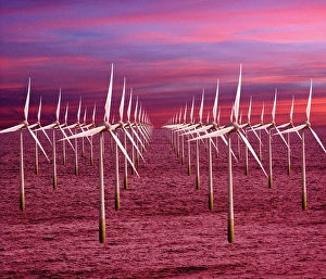 Computer artwork of an offshore wind farm print