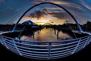 The Gateshead Millennium Bridge, Sage, Tyne Bridge and Newcastle upon Tyne river quayside The Gateshead Millennium Bridge, Sage, Tyne Bridge and Newcastle upon Tyne river quayside