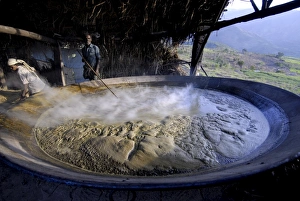Prints of Making jaggery from sugar cane juice, Koviloor, near Munnar, Kerala, India, Asia Images Dated 2006 August: Sugar Cane Juice Jaggery Print
