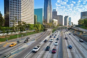 The 110 Harbour Freeway and Downtown Los Angeles skyline, California, United States of America, North America The 110 Harbour Freeway and Downtown Los Angeles skyline, California, United States of America, North America