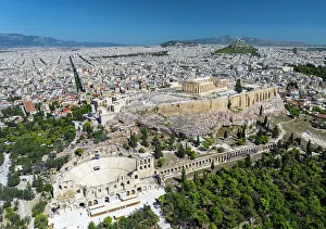 Odeon Of Herodes Atticus Prints: The Acropolis and Odeon of Herodes Atticus, aerial view, Athens, Greece, Europe