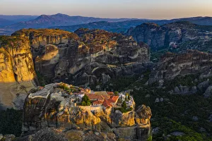 Aerial by drone of the Holy Monastery of Holy Trinity at sunrise Aerial by drone of the Holy Monastery of Holy Trinity at sunrise