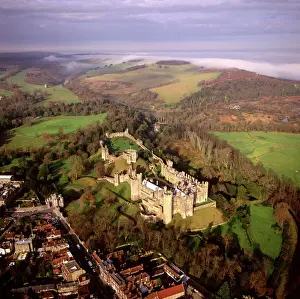Prints of Aerial image of Arundel Castle, a restored medieval castle, South Downs, Arundel, West Sussex, England, United Kingdom, Europe Castle Prints: Aerial Print of Arundel Castle, West Sussex, England