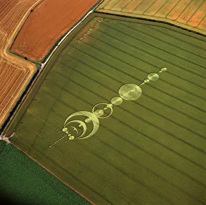 Prints of Aerial image of crop circle, Wiltshire, England, united Kingdom, Europe Aerial View Prints: Aerial Crop Circle Print, Wiltshire, England