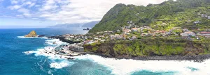 Aerial panoramic view of the seaside town and natural pools of Porto Moniz Aerial panoramic view of the seaside town and natural pools of Porto Moniz
