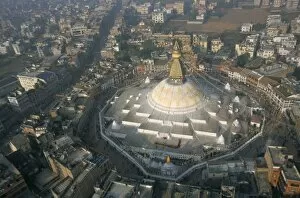 Fund Collection: Aerial view of Boudhanath stupa