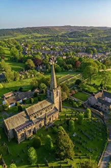 Grief Collection: Aerial view of church and village of Hathersage village, Peak District National Park, Derbyshire