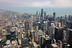 Aerial view of city skyline and Lake Michigan, looking North, Chicago, Illinois Aerial view of city skyline and Lake Michigan, looking North, Chicago, Illinois