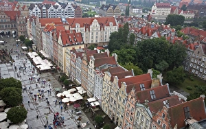 Aerial view of colourful building facades on Long Market (Dlugi Targ), Gdansk, Pomerania Aerial view of colourful building facades on Long Market (Dlugi Targ), Gdansk, Pomerania