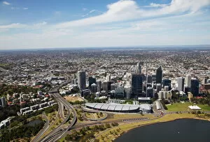 Australia Collection: Aerial view of downtown Perth, Western Australia, Australia, Pacific